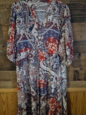 Paisley Floral Midi Dress in Red, Navy & Cream